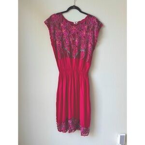 Bali Cottage New York Fuschia Pink Midi Dress with Gorgeous Embroidery Size M